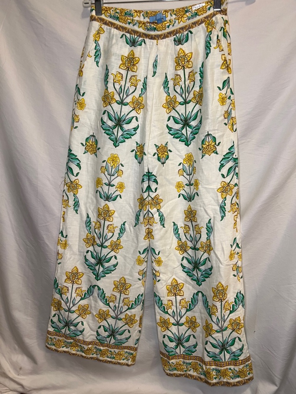 Draper James White Pants with Yellow Floral & Green Accents